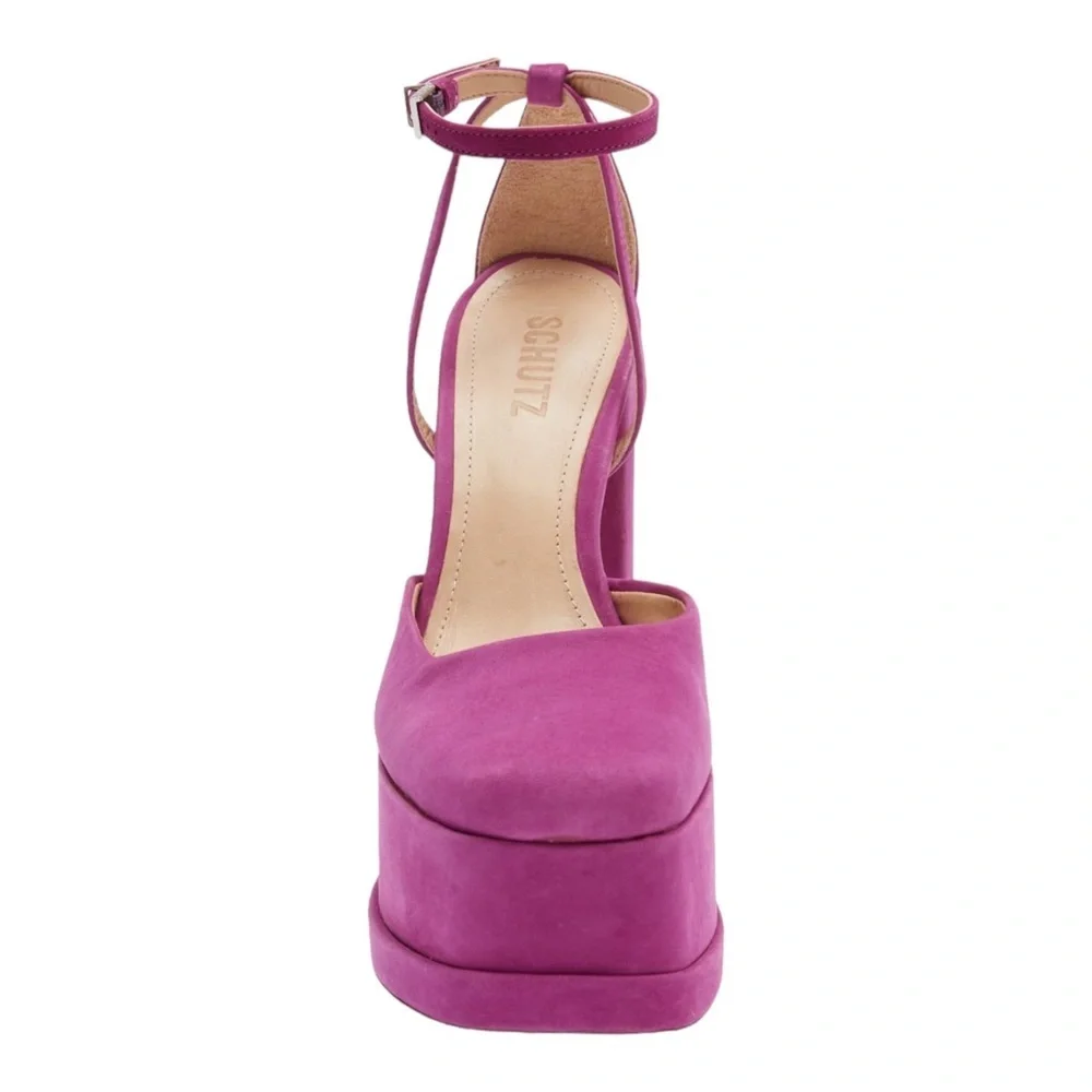 SCHUTZ Luan Suede Fuchsia Pink Platform Ankle Heels